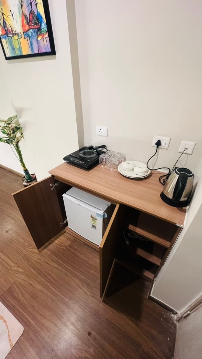 Kitchenette with induction top and kettle