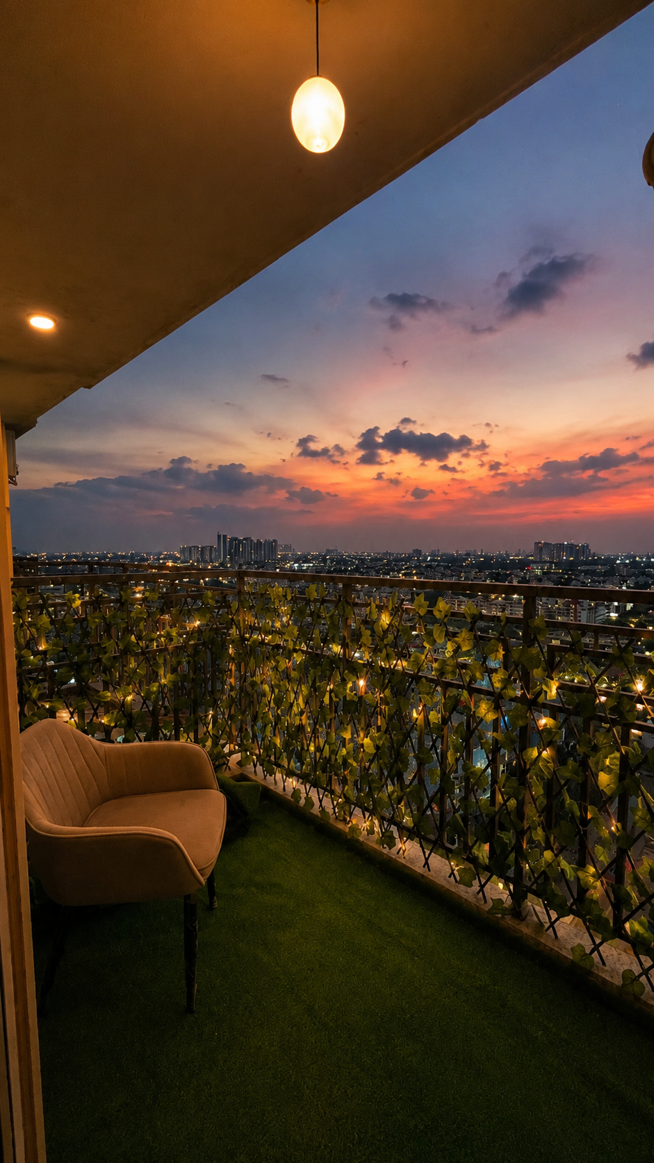 Balcony at sunset — city view from The Urban Hideout